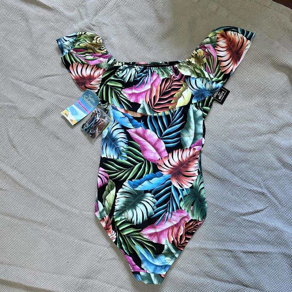 NWT Swim Solutions Off-the-shoulder One piece Women's size 10‎ - Picture 3 of 6